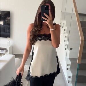 NWT Zara Women’s SATIN EFFECT LACE TOP ZW COLLECTION White & Black 5919